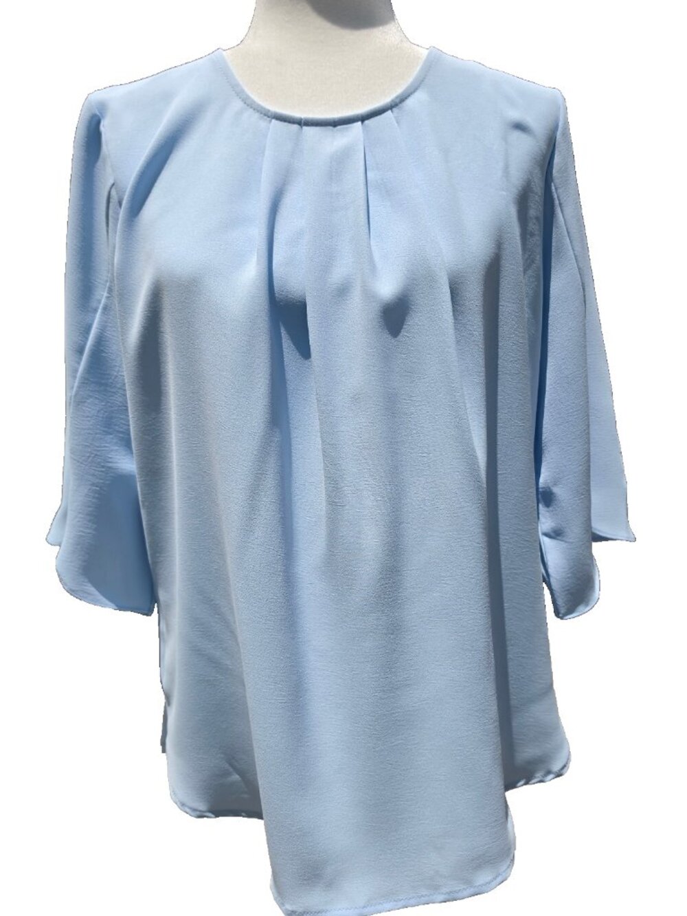 Light Blue Summer Blouse, 3/4 Tulip Sleeves, New - Sz M